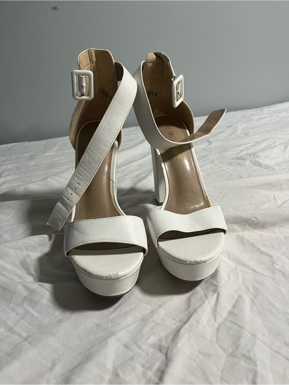 Dream Pairs White Platform Ankle-Strap Heels